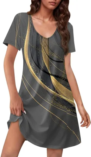 Summer Dresses for Women V Neck Short Sleeve T Shirt Dress Loose Swimsuit Coverup Casual Sundresses Floral with Pockets