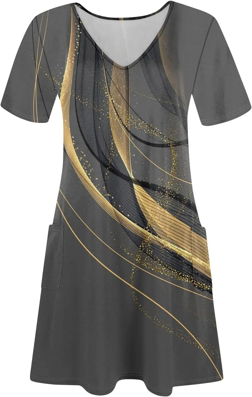 Summer Dresses for Women V Neck Short Sleeve T Shirt Dress Loose Swimsuit Coverup Casual Sundresses Floral with Pockets