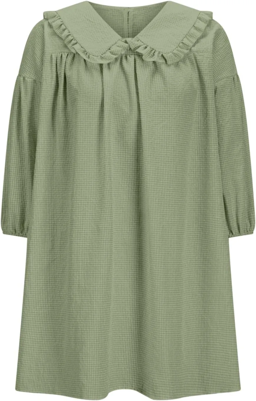 Summer Peter Pan Collar Dresses for Women 3/4 Sleeve Mini Dress Loose Fit Casual Beach Sundress Sleepwear Loungewear