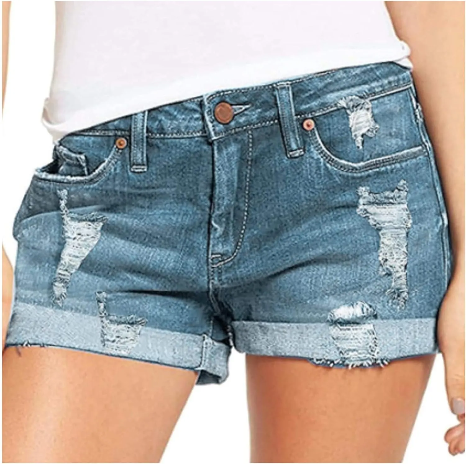 Summer Shorts Sexy High Slim Hole Women Pants Waist Pants Jeans Pants Short Sleeved Shirts for Women Casual
