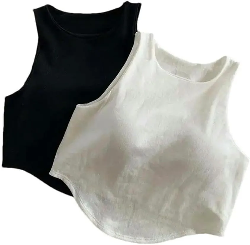 Summer Solid Color Irregular Vest Women's Round Neck Sleeveless Slim Camisole Cotton Lightweight Breathable Short top