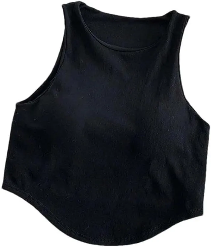 Summer Solid Color Irregular Vest Women's Round Neck Sleeveless Slim Camisole Cotton Lightweight Breathable Short top
