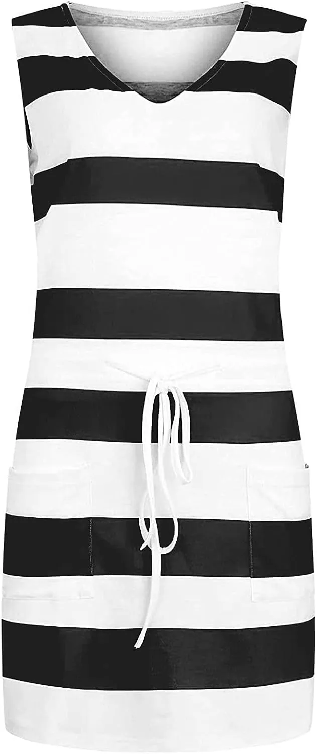 Summer Sundresses Halter Vacation Women Summer Casual Striped Dress Sleeveless Halter Strap Flowy Boho with Pockets