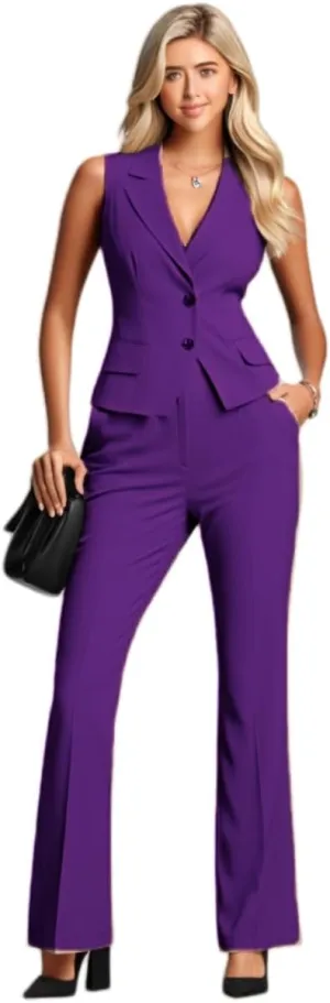 Summer Womens Vest and Pants Suits Set 2 Piece Sleeveless Tuxedos Blazer Outfits Business Wedding Work