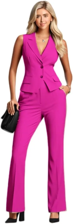 Summer Womens Vest and Pants Suits Set 2 Piece Sleeveless Tuxedos Blazer Outfits Business Wedding Work