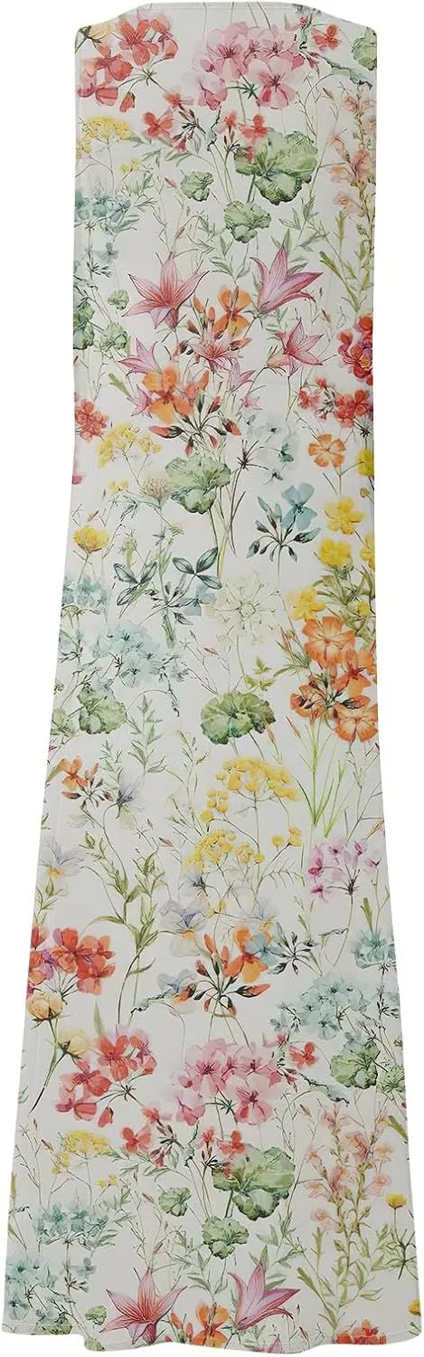 Sundresses for Women 2025 Sleeveless U Neck Boho Dress Floral Print A-Line Sundress Flowy Tank Dress with Pockets