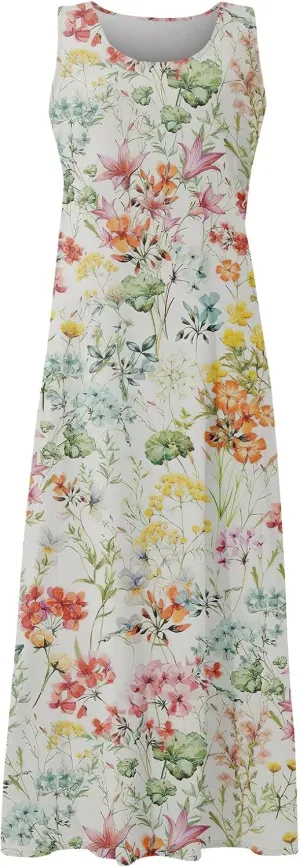 Sundresses for Women 2025 Sleeveless U Neck Boho Dress Floral Print A-Line Sundress Flowy Tank Dress with Pockets