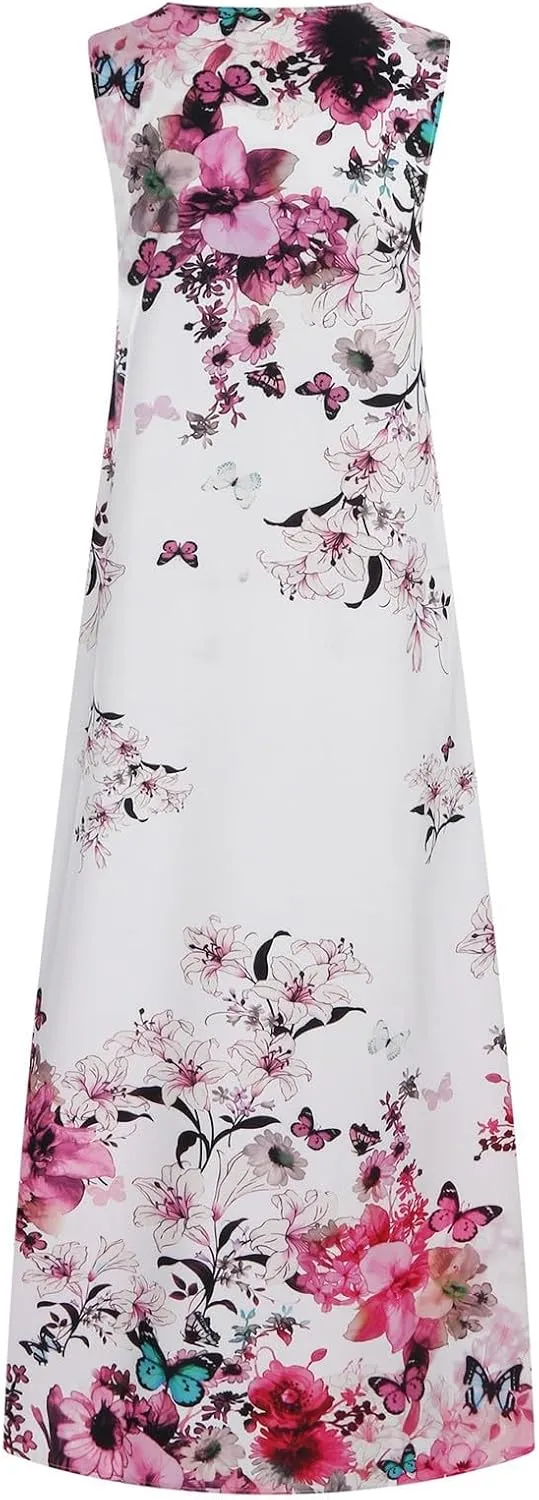 Sundresses for Women 2025 Trendy Flower Print Maxi Dresses Casual Boho Flowy Sundress Summer Vacation Party Dress