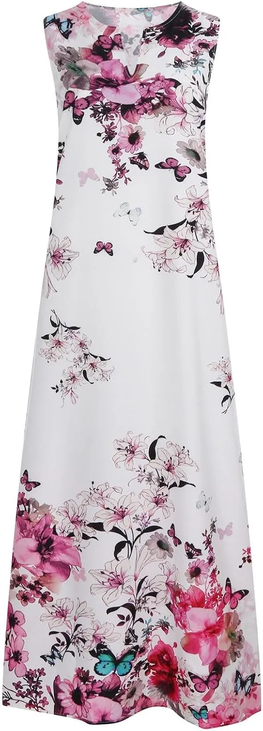 Sundresses for Women 2025 Trendy Flower Print Maxi Dresses Casual Boho Flowy Sundress Summer Vacation Party Dress