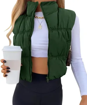 SySea Women's Crop Puffer Vest Winter Zip Up Lightweight Sleeveless Warm Outerwear Padded Coat