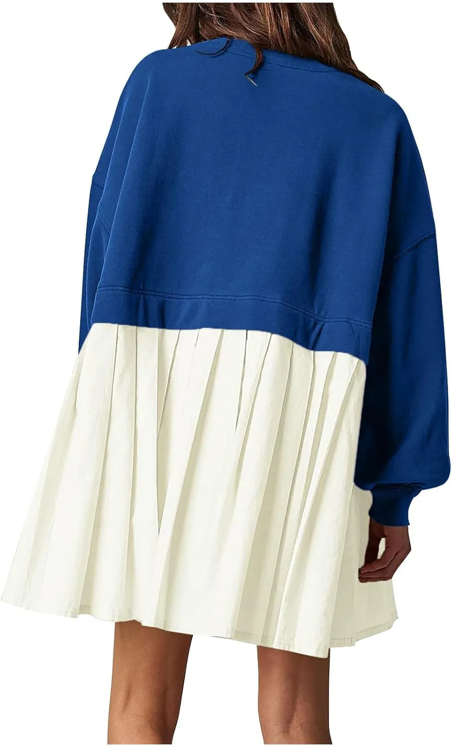 TANGNADE Women Oversized Sweatshirt Dress Long Sleeve Crewneck Patchwork Pleated Pullover Mini Dresses Fall Outfits 2024