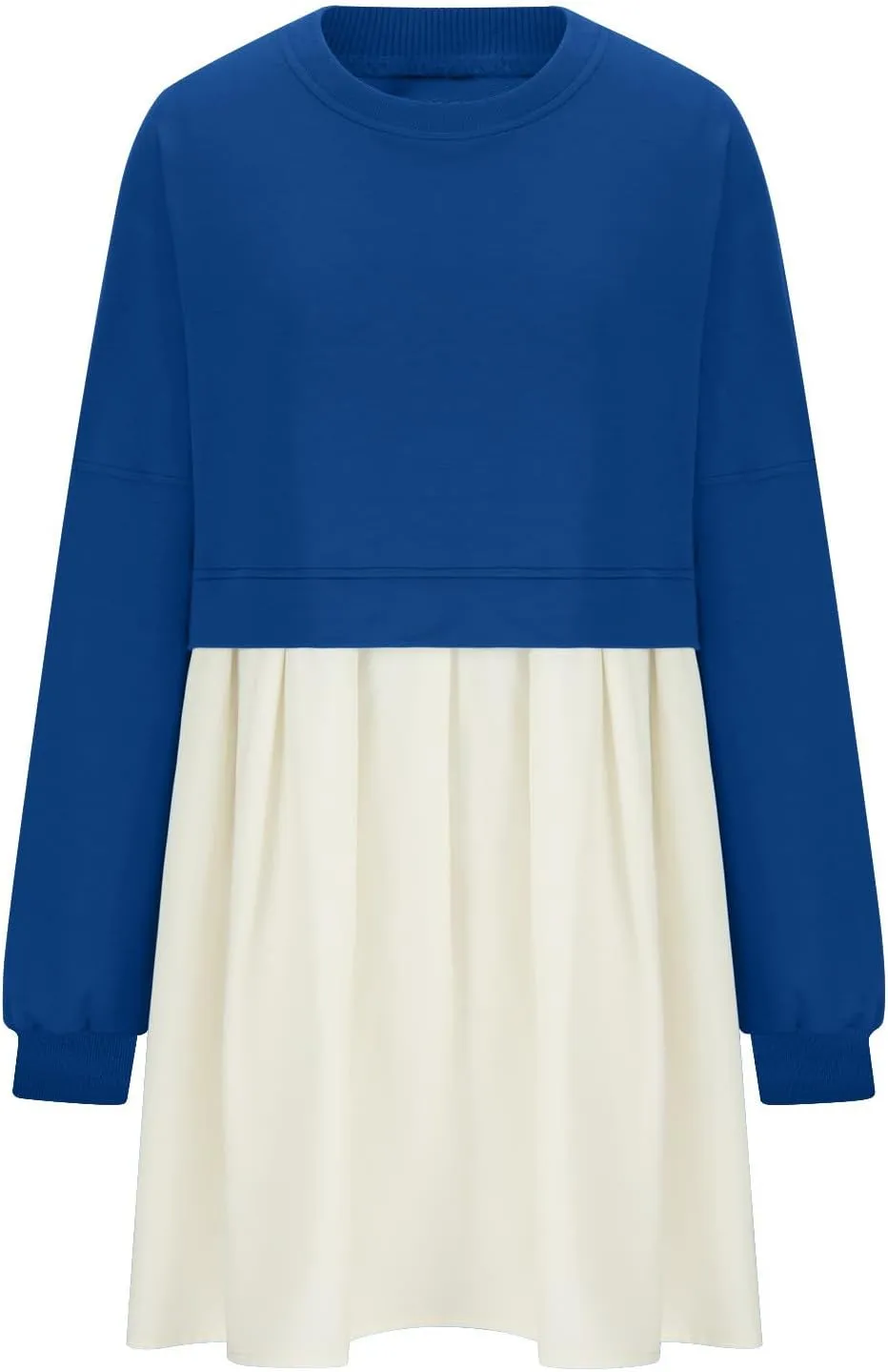 TANGNADE Women Oversized Sweatshirt Dress Long Sleeve Crewneck Patchwork Pleated Pullover Mini Dresses Fall Outfits 2024