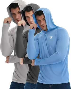 TELALEO 3/2 Pack Men's UPF 50  Sun Protection Lightweight Hoodie Performance Long Sleeve SPF UV Shirt for Fishing Running