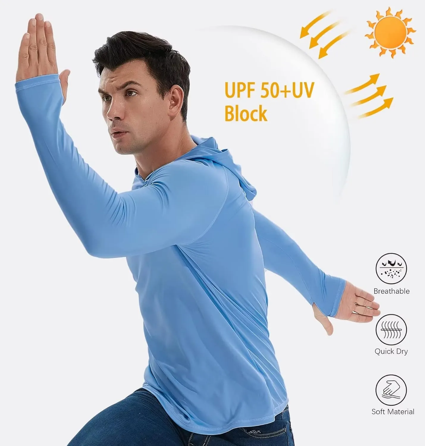 TELALEO 3/2 Pack Men's UPF 50  Sun Protection Lightweight Hoodie Performance Long Sleeve SPF UV Shirt for Fishing Running