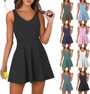 Tennis Dresses for Women with Shorts Cross Open Back V Neck Workout Skort Dress Summer Athleisure Mini Tank Dress