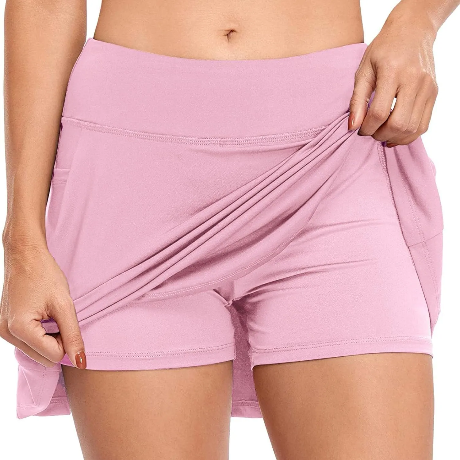 Tennis Mini Skirt with Shorts Solid Color Skort with Pocket Casual Loose Trendy 2025 Activewear Elastic Shorts