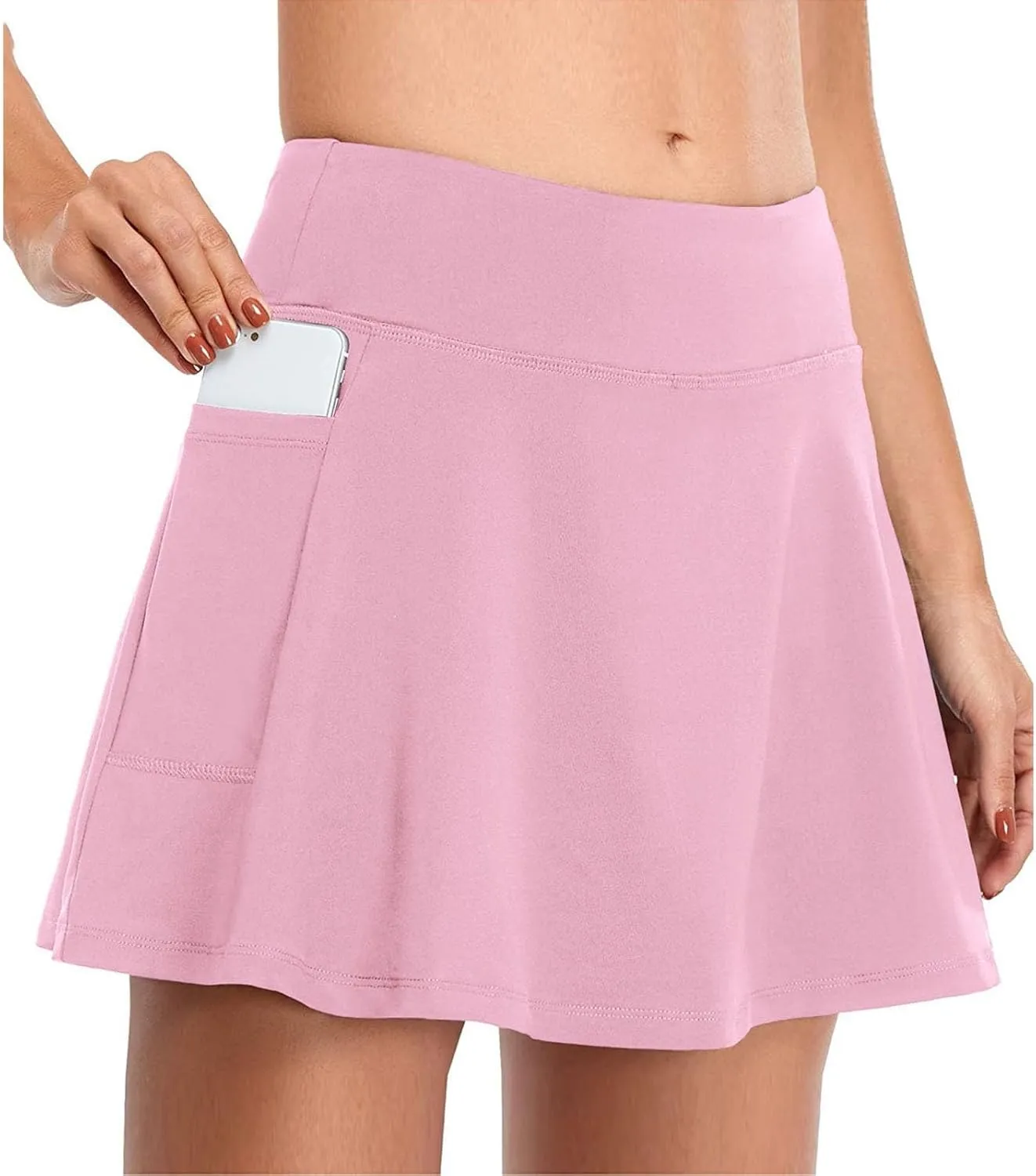 Tennis Mini Skirt with Shorts Solid Color Skort with Pocket Casual Loose Trendy 2025 Activewear Elastic Shorts