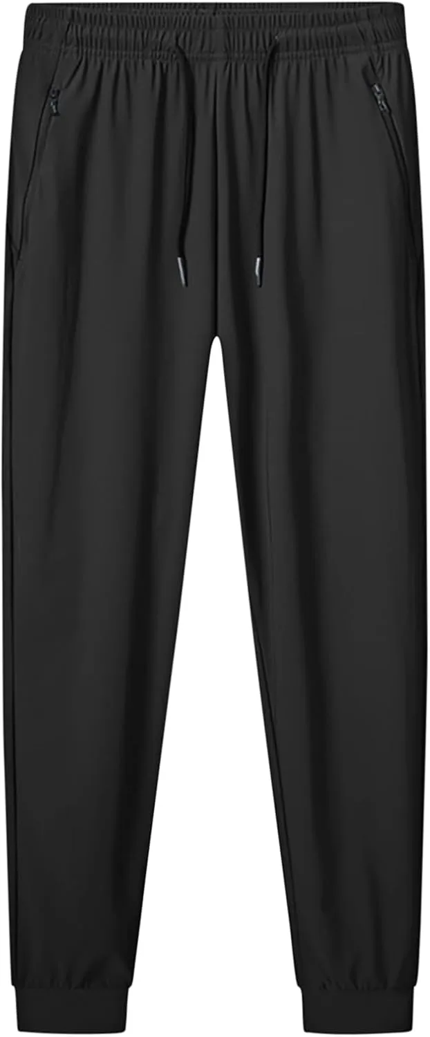 Thin Sweatpants for Men Tapered Joggers Pants with Zip Pockets Drawstring Slim Fit Workout Running Gym Sweat Pants