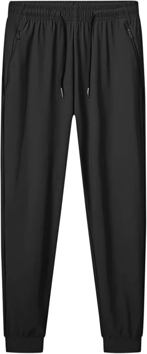 Thin Sweatpants for Men Tapered Joggers Pants with Zip Pockets Drawstring Slim Fit Workout Running Gym Sweat Pants
