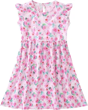 Toddler Dress Girls Ruffle Short Sleeve Summer Beach Dresses Casual Solid Color Cotton Sundress Tea Party Clothes