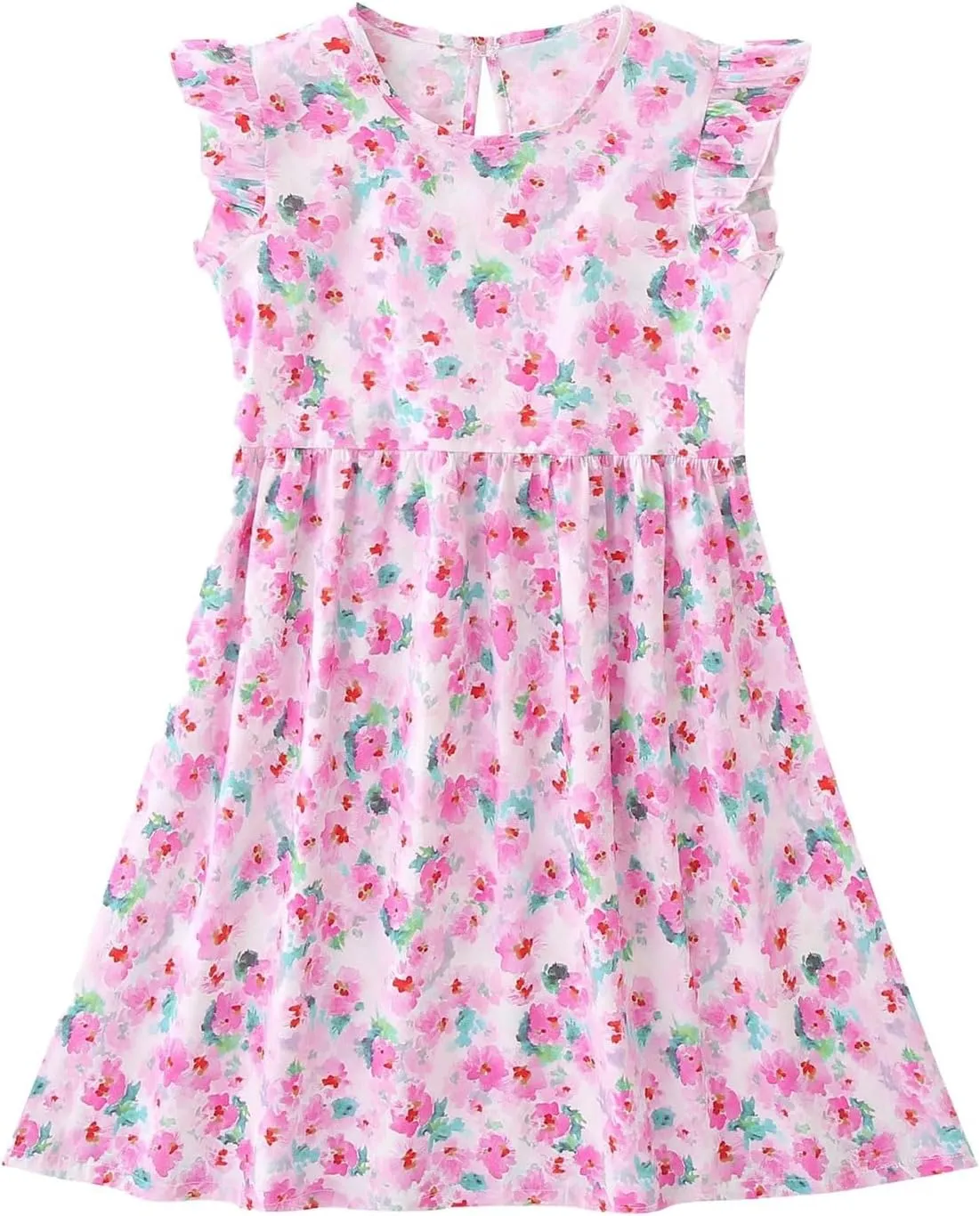 Toddler Dress Girls Ruffle Short Sleeve Summer Beach Dresses Casual Solid Color Cotton Sundress Tea Party Clothes