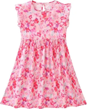 Toddler Dress Girls Ruffle Short Sleeve Summer Beach Dresses Casual Solid Color Cotton Sundress Tea Party Clothes