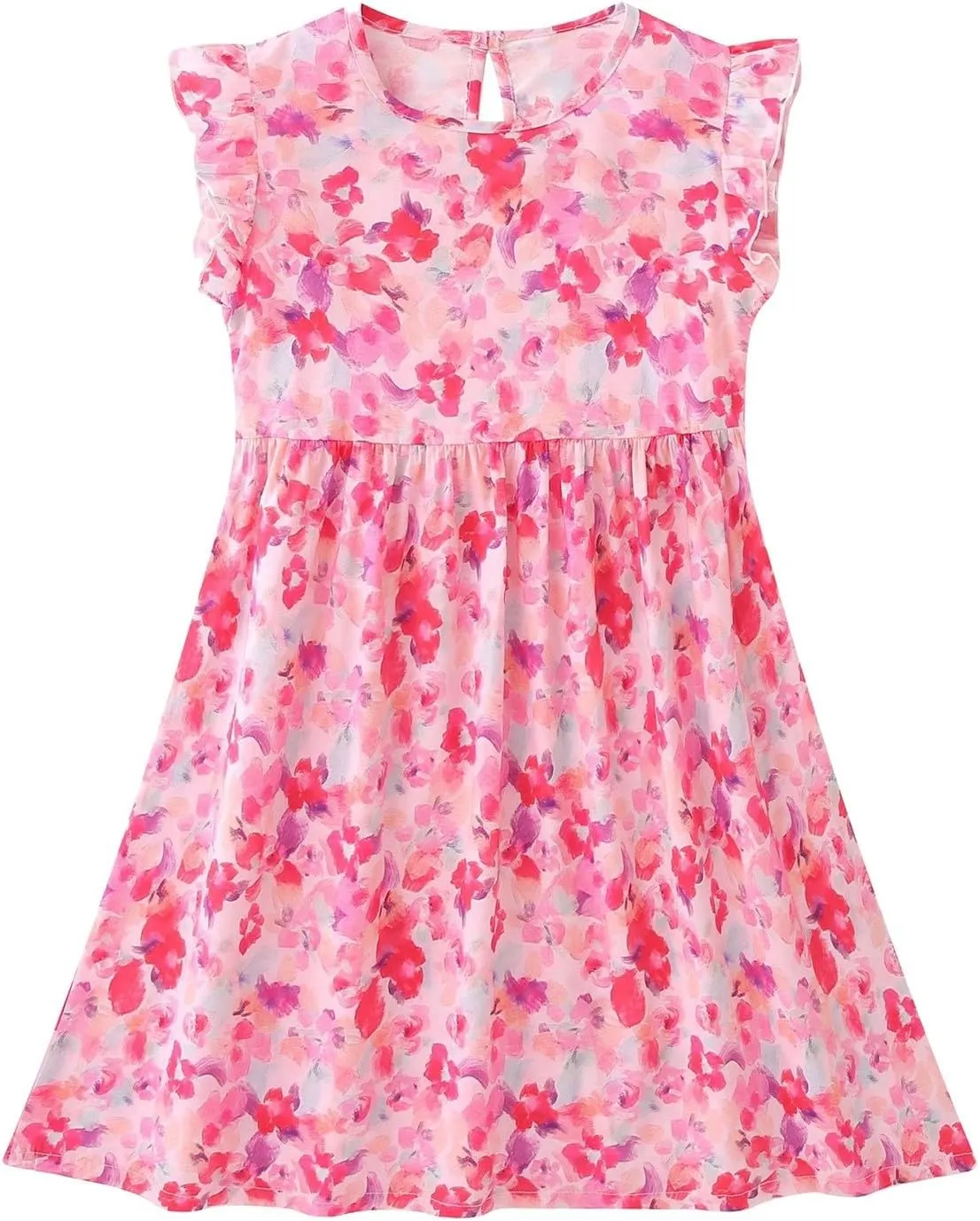 Toddler Dress Girls Ruffle Short Sleeve Summer Beach Dresses Casual Solid Color Cotton Sundress Tea Party Clothes