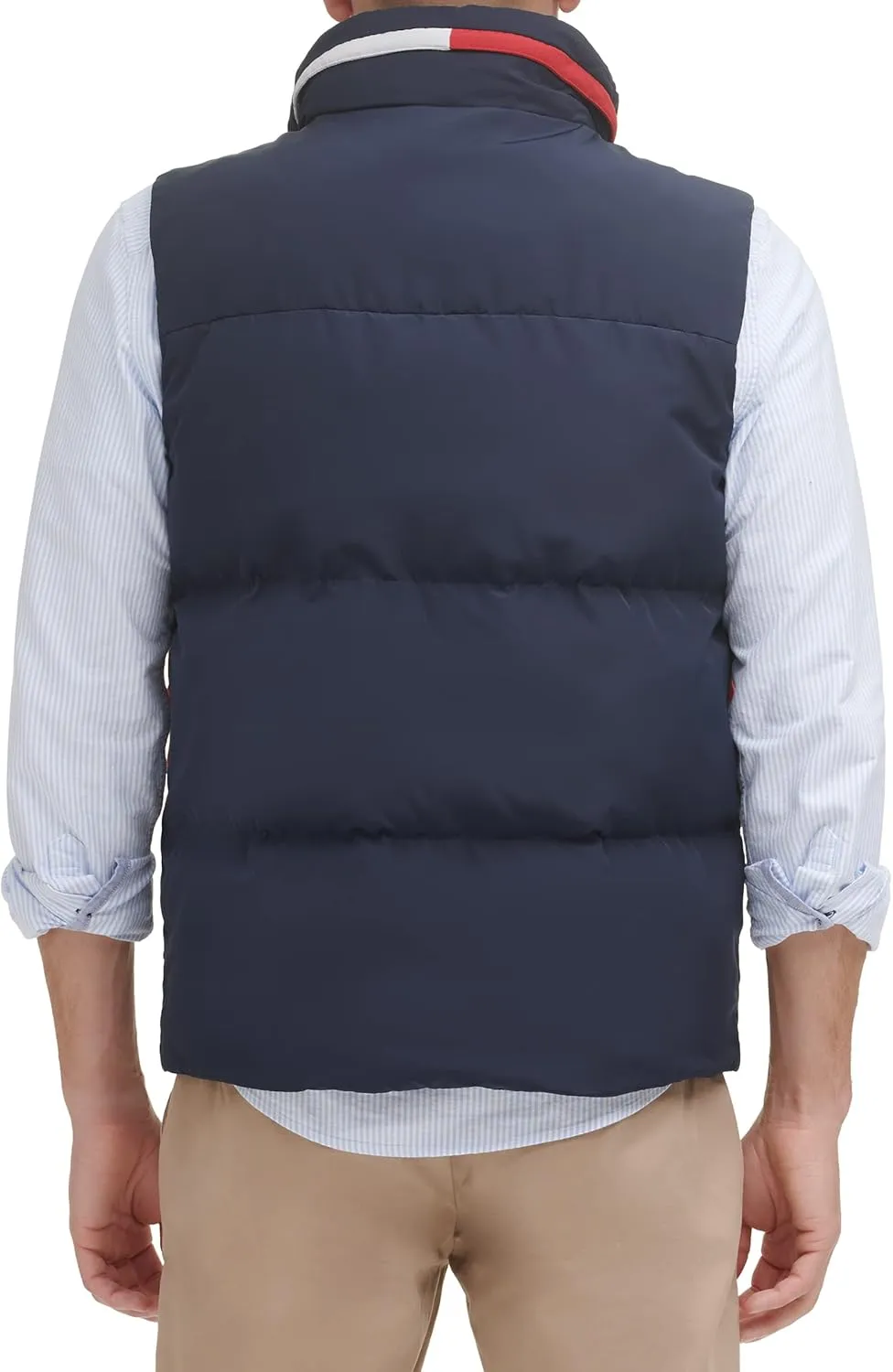 Tommy Hilfiger Men's Quilted Stand Collar Vest, Midnight/Ice/Red, X-Large