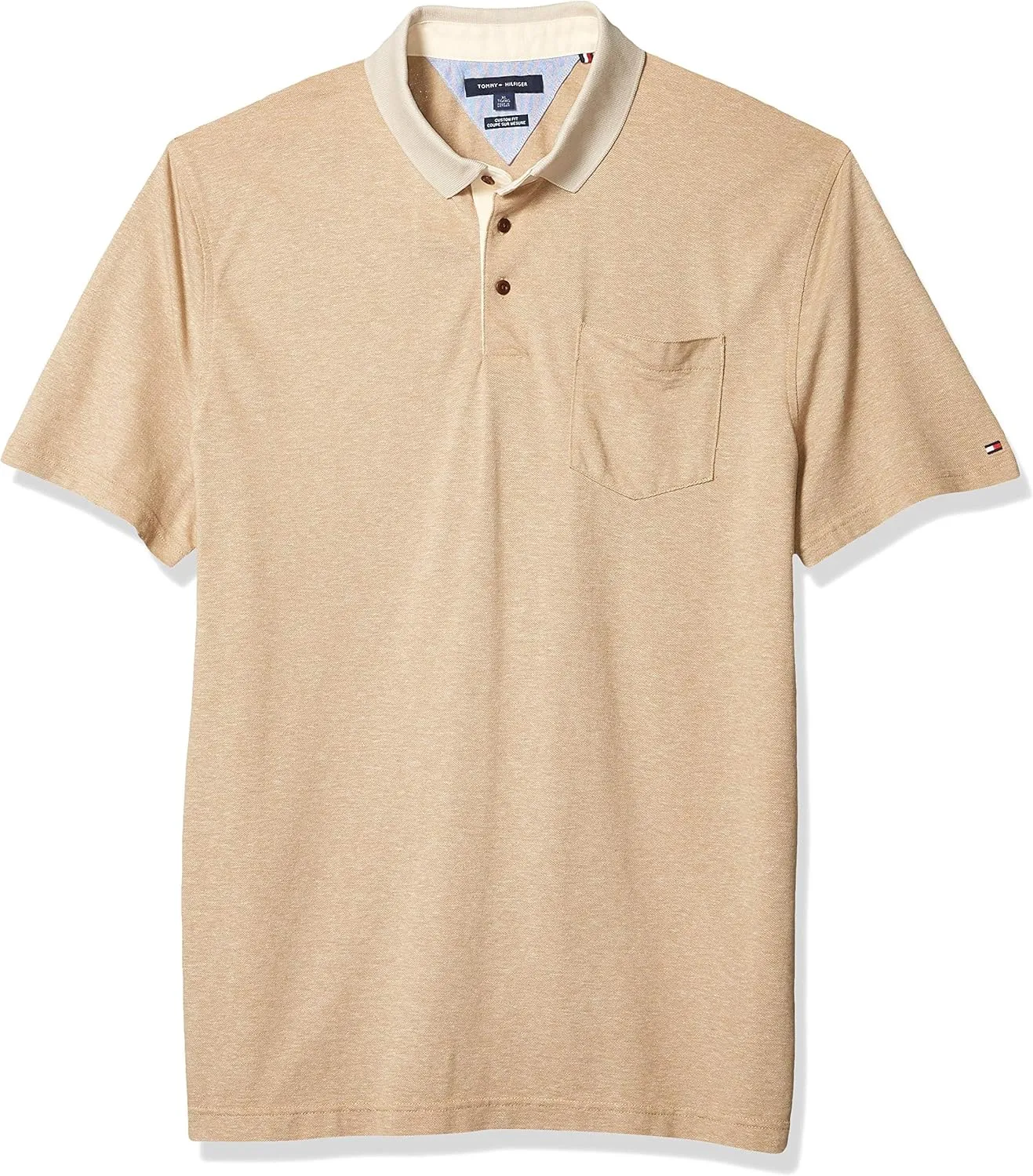 Tommy Hilfiger Men's Slim Fit Linen-Cotton Pocket Mesh Polo Shirt (Champagne, S)