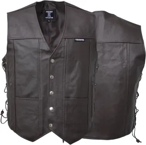 Touch&Torn Motorcycle Leather Vest for Men With Concealed Pocket Adjustable Laces Biker Riders Leather Vest
