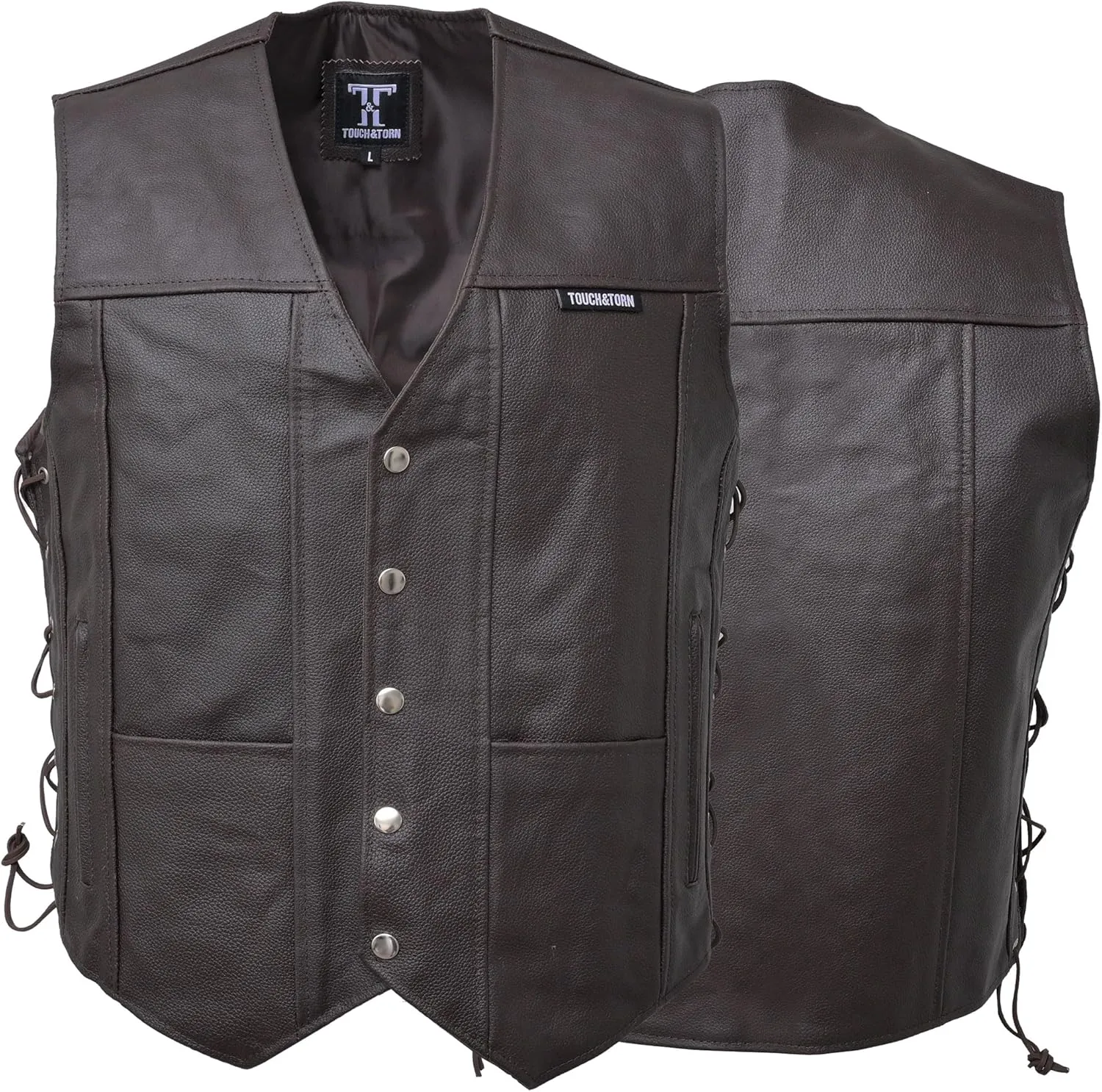 Touch&Torn Motorcycle Leather Vest for Men With Concealed Pocket Adjustable Laces Biker Riders Leather Vest