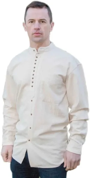 Traditional Irish Grandfather Button-Down Shirt, Long Sleeve, Cotton Blend