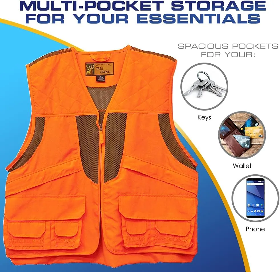 TrailCrest by Treel Men's Upland Deluxe Blaze Orange Safety Front Loader High Visibility Vest