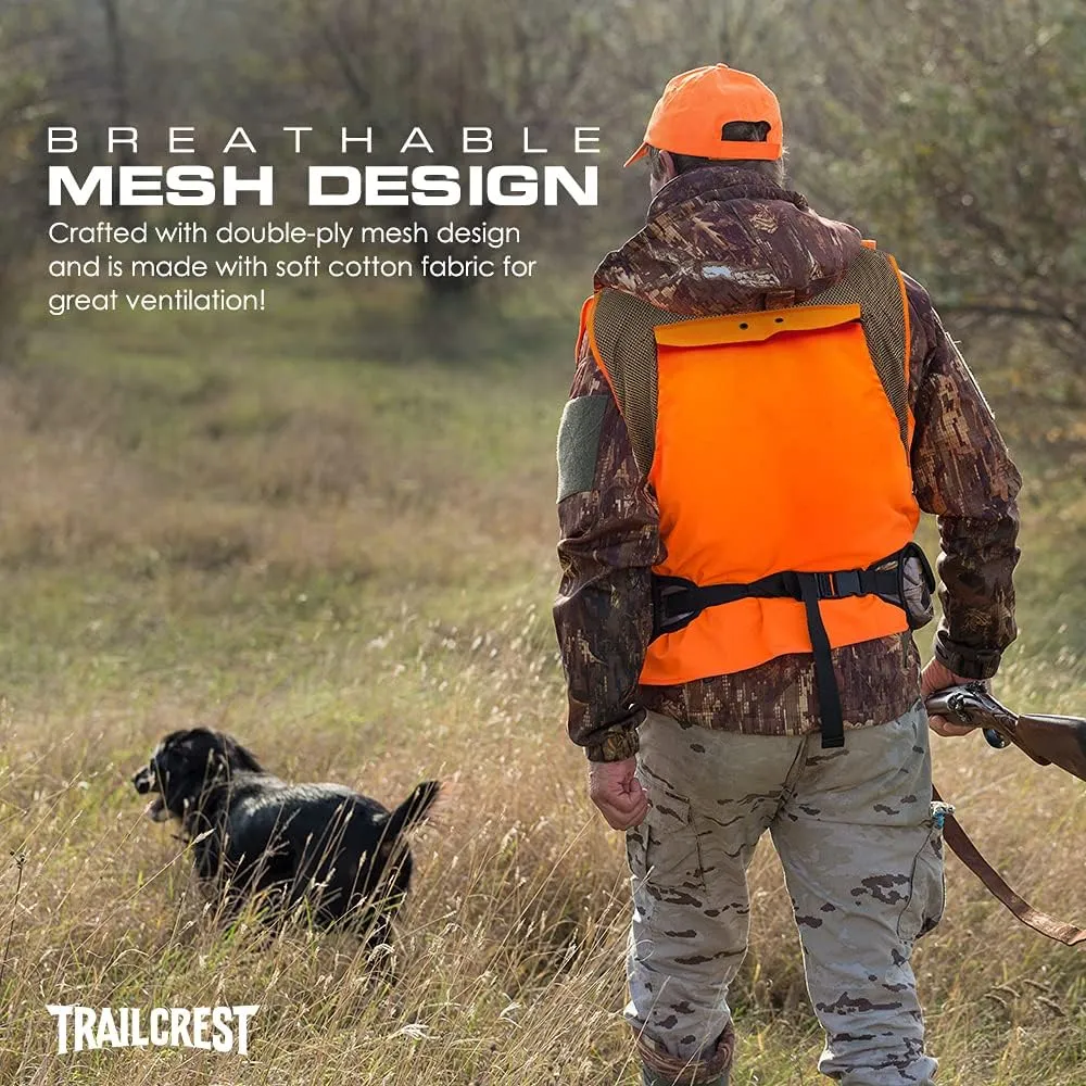 TrailCrest by Treel Men's Upland Deluxe Blaze Orange Safety Front Loader High Visibility Vest
