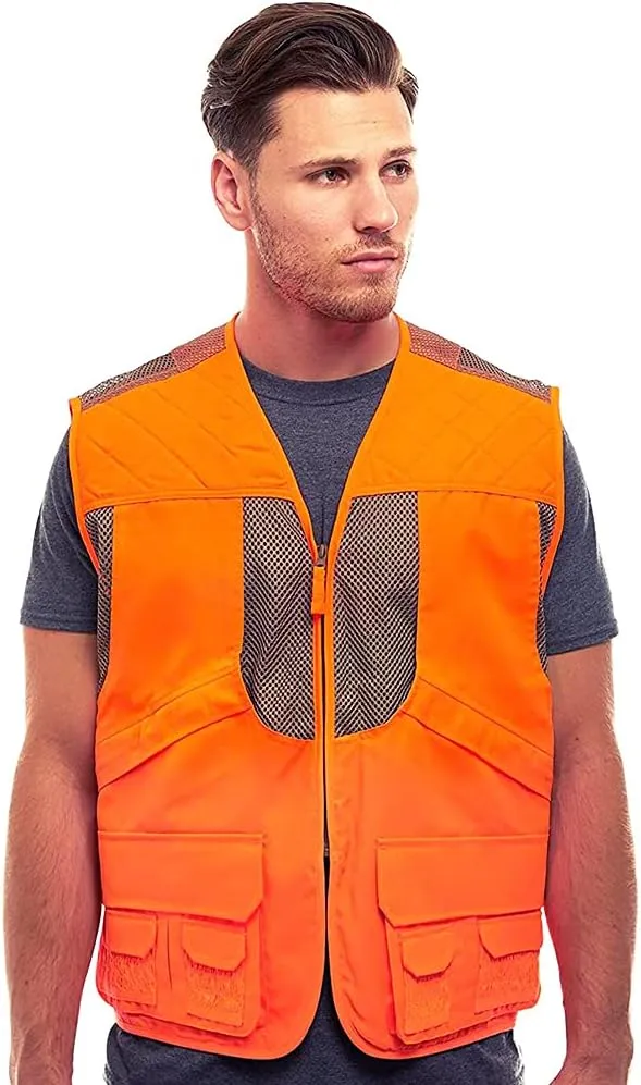 TrailCrest by Treel Men's Upland Deluxe Blaze Orange Safety Front Loader High Visibility Vest