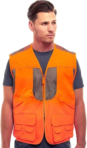 TrailCrest by Treel Men's Upland Deluxe Blaze Orange Safety Front Loader High Visibility Vest