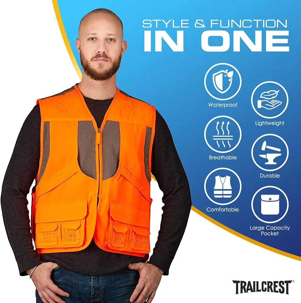 TrailCrest by Treel Men's Upland Deluxe Blaze Orange Safety Front Loader High Visibility Vest