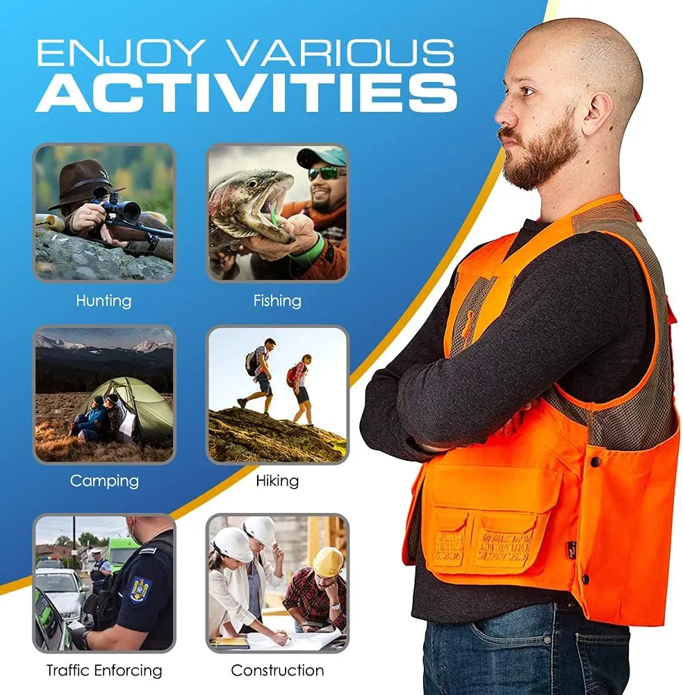 TrailCrest by Treel Men's Upland Deluxe Blaze Orange Safety Front Loader High Visibility Vest