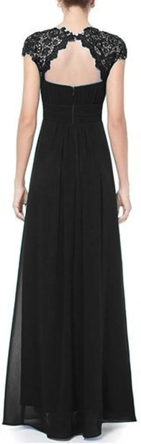 Uillui Womnes Gowns and Evening Dresses for Wedding Guest Fairy Lace Crochet Chiffon Maxi Dresses Formal Evening Party Gowns