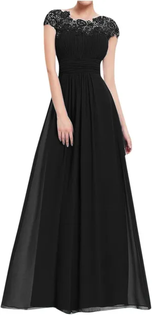 Uillui Womnes Gowns and Evening Dresses for Wedding Guest Fairy Lace Crochet Chiffon Maxi Dresses Formal Evening Party Gowns