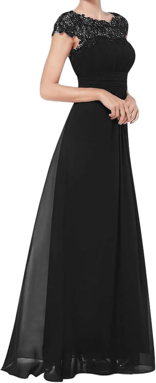Uillui Womnes Gowns and Evening Dresses for Wedding Guest Fairy Lace Crochet Chiffon Maxi Dresses Formal Evening Party Gowns