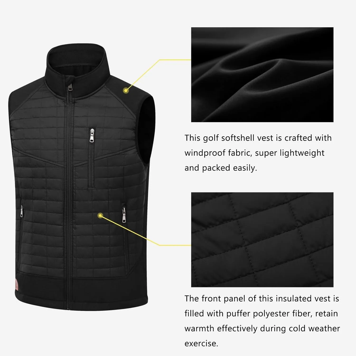 Vcansion Men's Lightweight Fleece Lined Puffer Vest Softshell Outerwear Sleeveless Jacket for Hiking Travel Golf