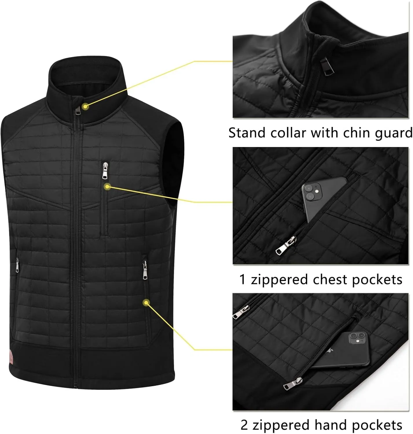 Vcansion Men's Lightweight Fleece Lined Puffer Vest Softshell Outerwear Sleeveless Jacket for Hiking Travel Golf