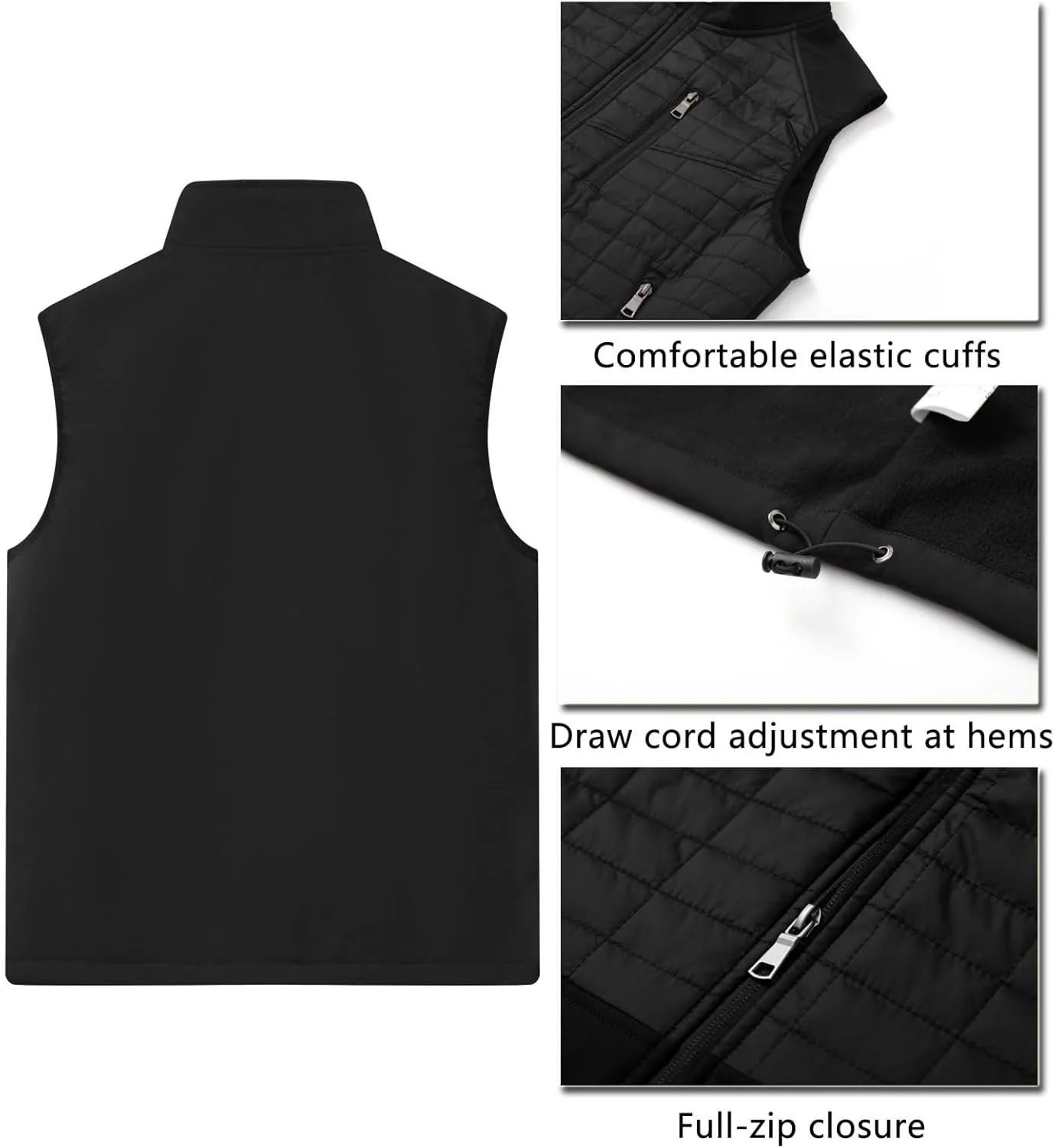 Vcansion Men's Lightweight Fleece Lined Puffer Vest Softshell Outerwear Sleeveless Jacket for Hiking Travel Golf