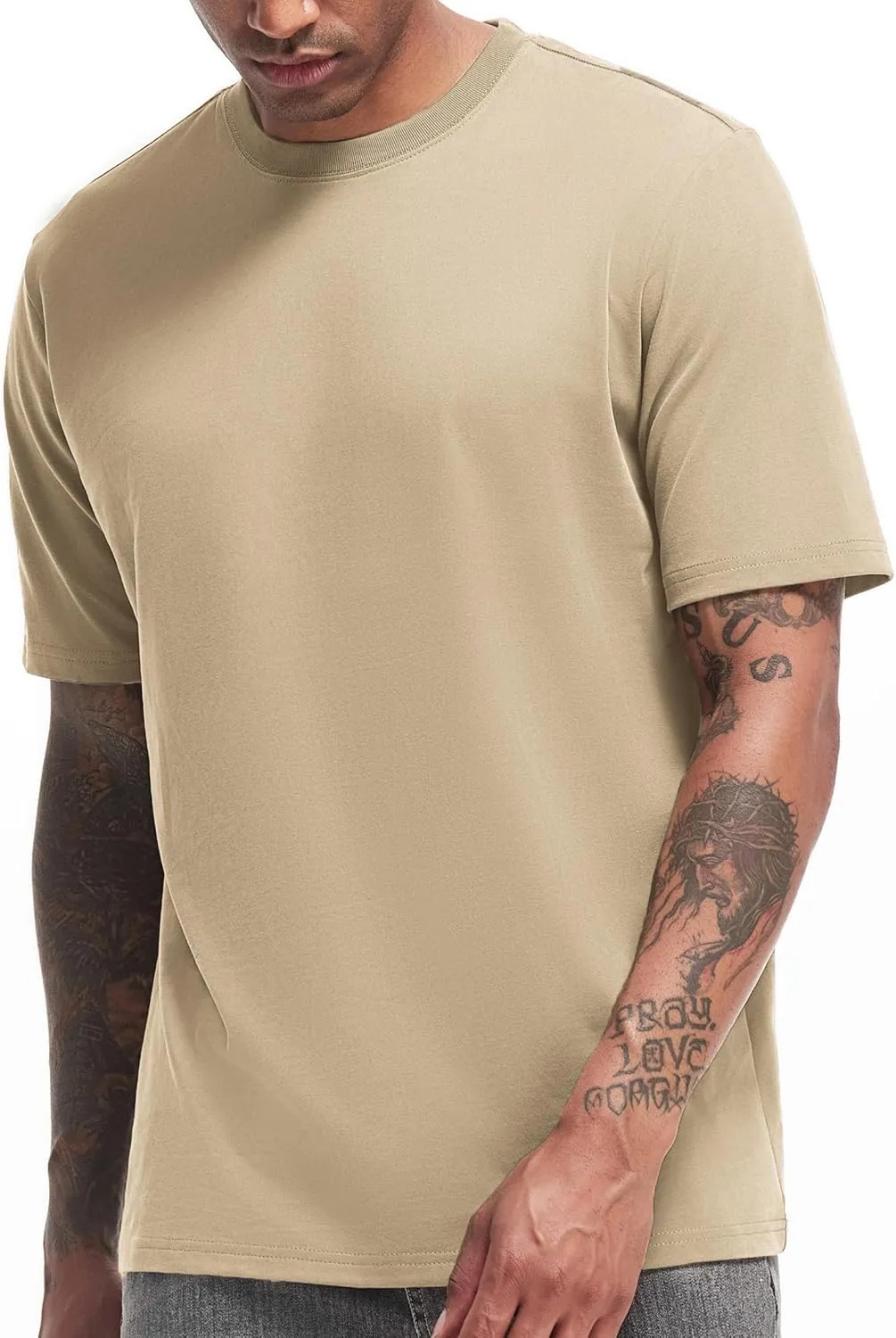 VEIISAR Men's Heavy Weight Crew Neck T-Shirt Mens Premium Cotton Tee - Pre Shrunk S-3XL