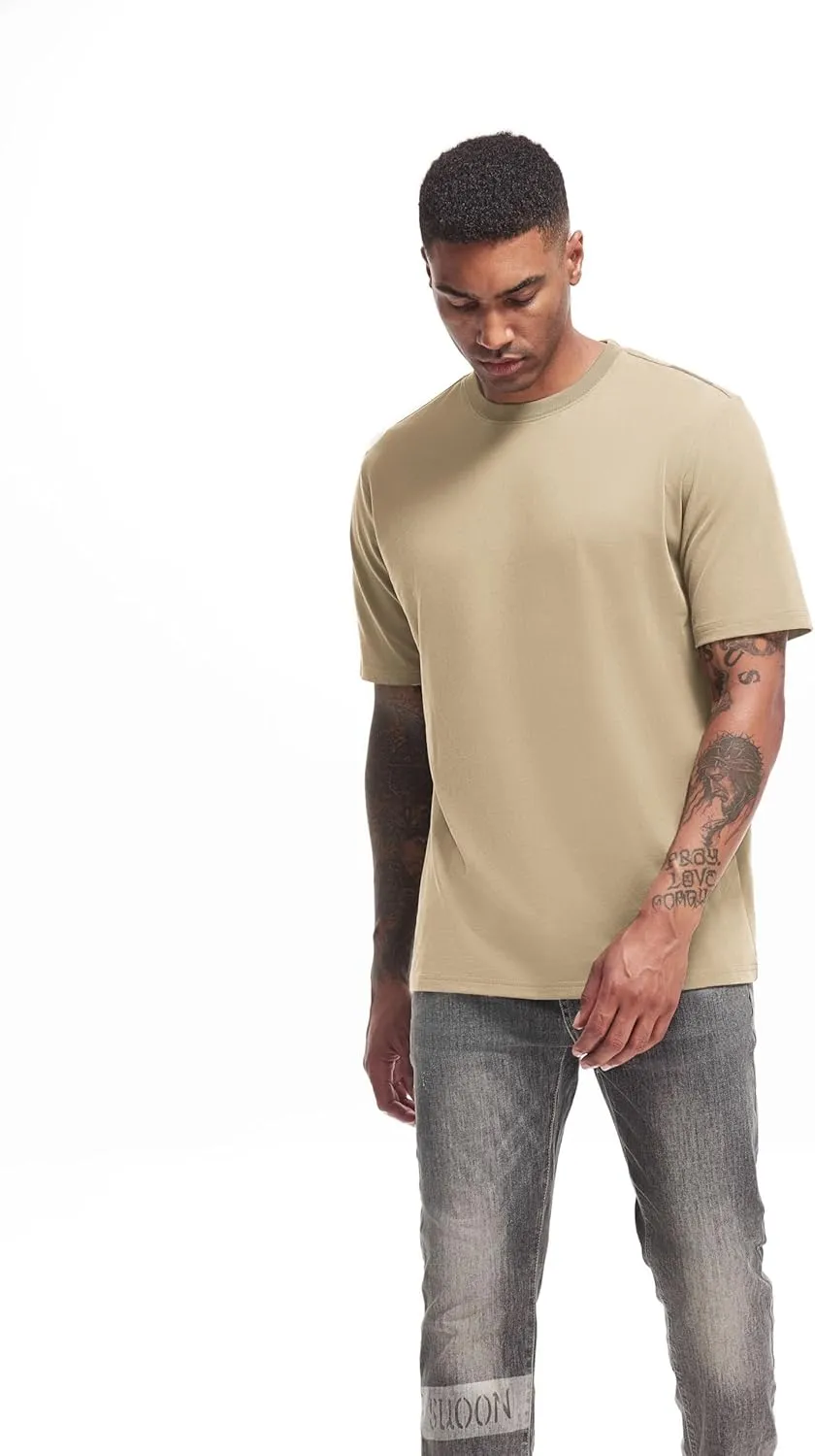 VEIISAR Men's Heavy Weight Crew Neck T-Shirt Mens Premium Cotton Tee - Pre Shrunk S-3XL