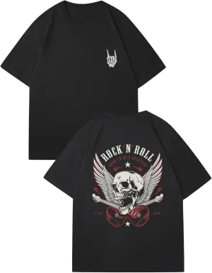 Verdusa Men's Vintage Retro Skull Graphic Oversized T Shirt Round Neck Short Sleeve Rock Tee Tops