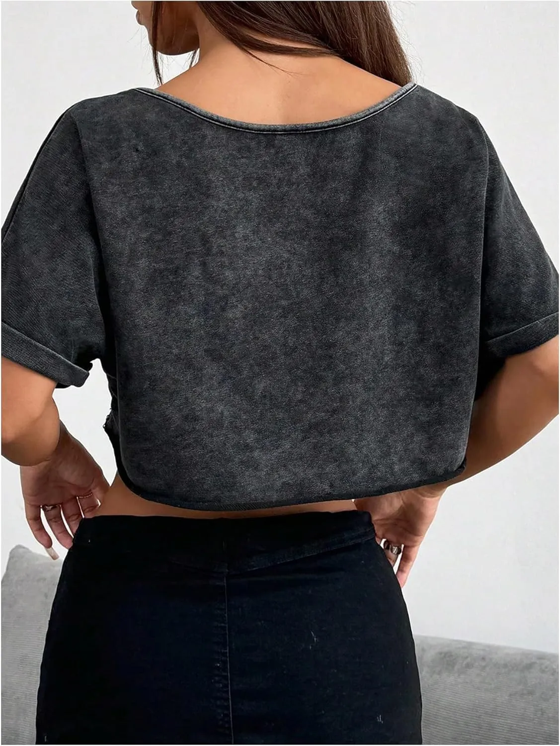 Verdusa Women's Off The Shoulder Short Sleeve Crop Tops Loose Casual Summer Tee Shirts