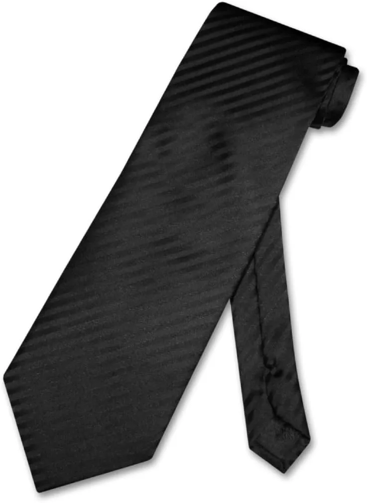 Vesuvio Napoli Men's Dress Vest & NeckTie BLACK Color Vertical Striped Design Neck Tie Set