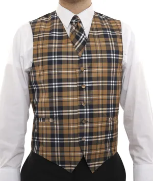 Vesuvio Napoli Men's Plaid Design Dress Vest & NeckTie Black Gray White Neck Tie Set